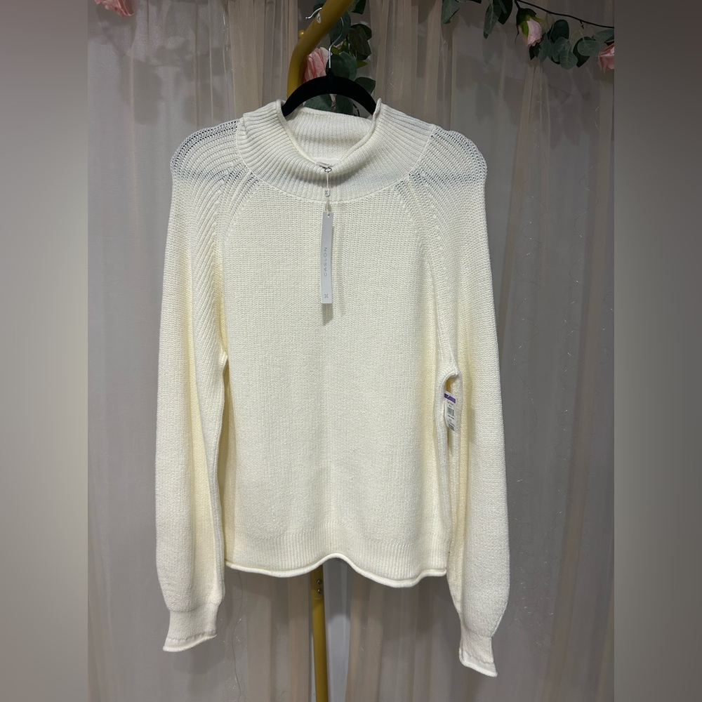 Caslon Ivory Ribbed Knit Sweater Size L | Mock Neck NWT